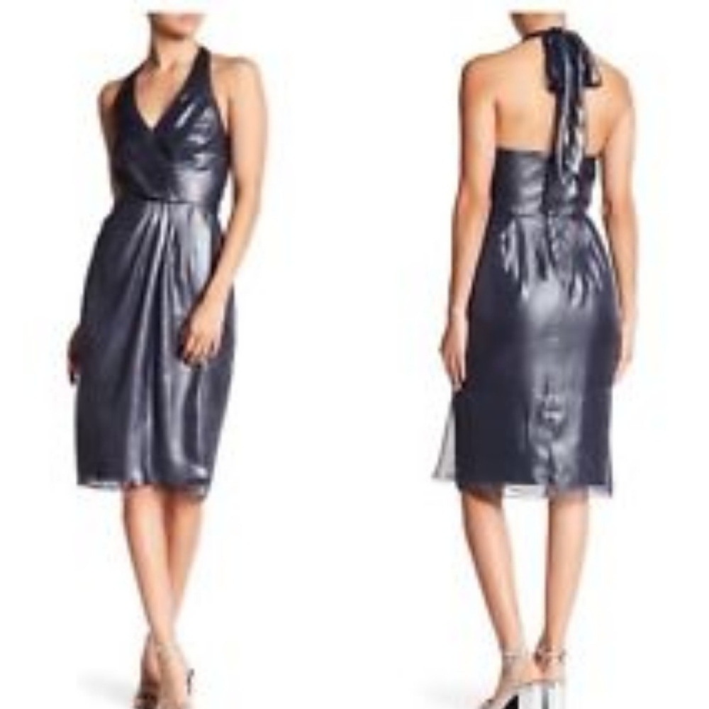Vera Wang Pleated Halter Sheath Dress